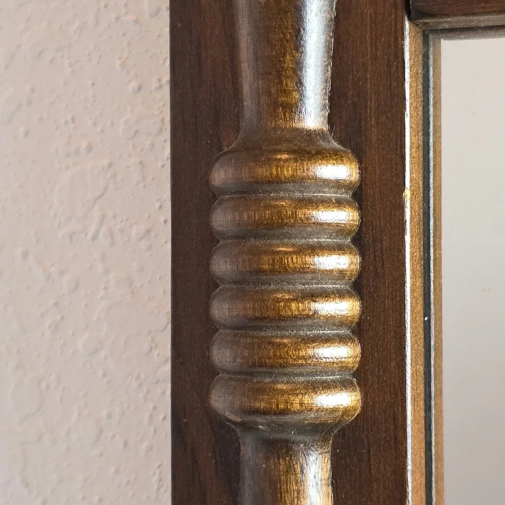 Vintage Rustic Wood Wall‎ Mirror Scenic Duck Nature Print Spindle Frame Rosettes